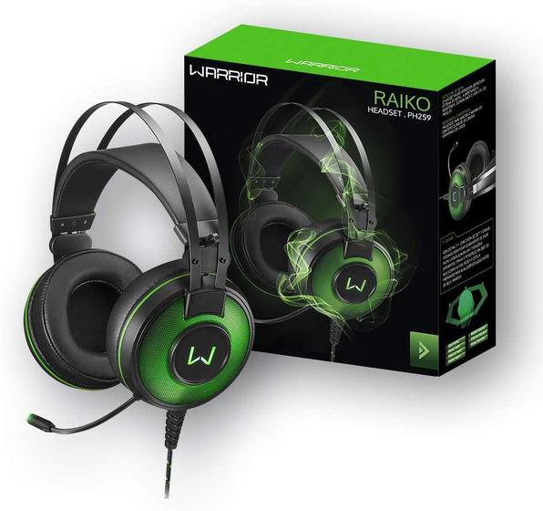 Headset Gamer Multilaser Warrior Raiko PH259 - Preto e Verde Menor preço em Headset Gamer Multilaser Warrior Raiko PH259 - Preto e Verde