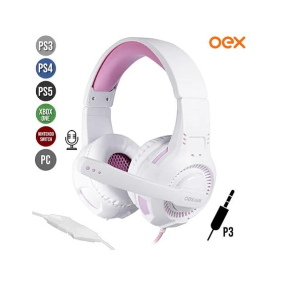 Imagem de Headset gamer oex gorky branco e rosa pc ps xbox one - hs413