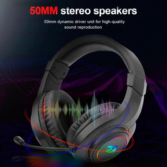 Imagem de Headset Gamer Redragon H260-RGB Hylas / Drivers 50MM / P2 / USB / Adaptador 3.5MM - Preto