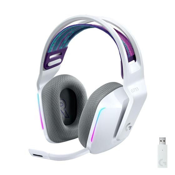 Imagem de Headset Gamer Sem Fio Logitech G733 7.1 Dolby Surround RGB LIGHTSYNC, Blue VOICE para PC e PlayStation, Branco - 981-000882