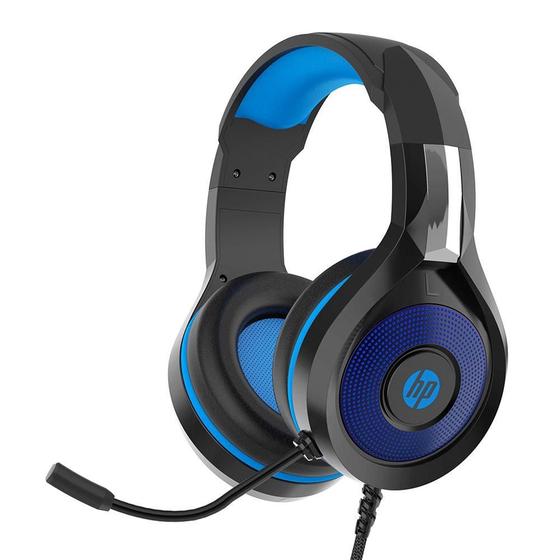 Imagem de Headset HP DHE-8010, LED Azul, Drivers 50mm, USB e P2, Com Microfone Dobrável, Preto e Azul