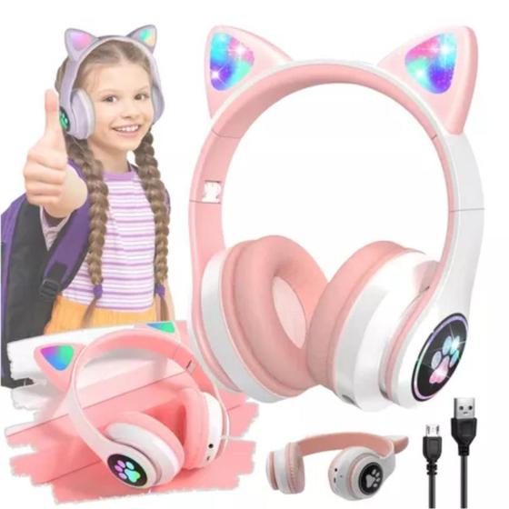 Imagem de Headset Infantil Rosa Bluetooth com LED Luz Colorida