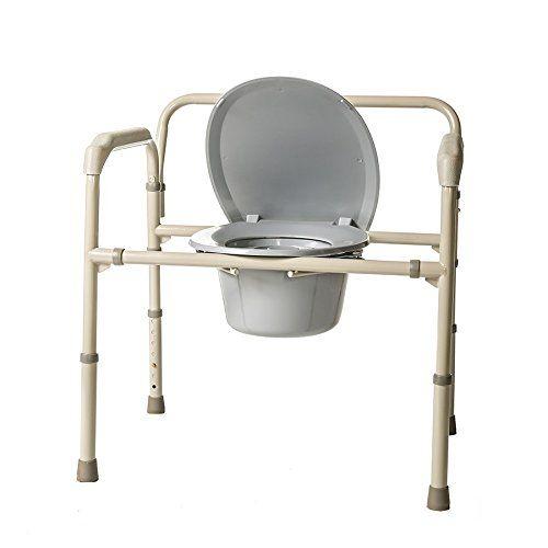 Imagem de HEALTHLINE Heavy Duty Cômoda Bariátrica, Medical Bedside Folding Bariatric Commode Chair Toilet for Elderly Seniors Disabled, Wide, 650 lbs, Cinza