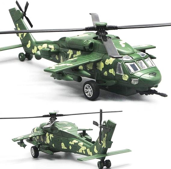 Imagem de Helicóptero de Metal com Luzes e Sons - Brinquedo de Avião Militar Pull Back para Crianças