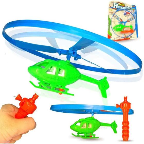 Helicóptero infantil de brinquedo com hélice giratória a corda grande ...