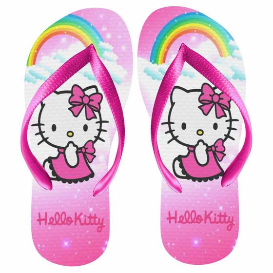 Imagem de Hello Kitty Chinelo Arco Iris infantil feminino. Presente temaico da Helo Kity para criança Kiti Kitti Rosa desenho meni