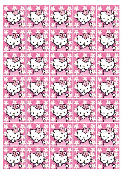 Imagem de Hello Kitty Rosa 35 Adesivos de 3,5 cm Caixinha 4 x 4 cm