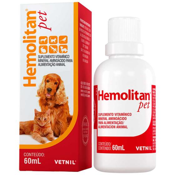 Imagem de Hemolitan Pet 60ml Suplemento Contra Anemia Cães Gatos Pássaros Répteis Roedores