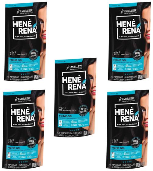 Imagem de Hene em Gel Rená Preto Azulado (Preto Forte) 180gr Alisa, tinge e Da Brilho Embelleze