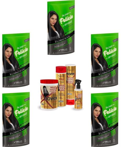 Imagem de Hene Em Gel Rena Preto Cafe 05x180gr Pouch+Brilho Magico Agua de Arroz Kit Tratamento 1Kg  Incolor