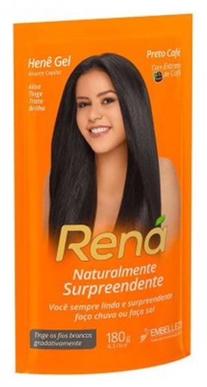 Imagem de Hene em Gel Rená Preto Café (Preto Escuro) 180gr Alisa, tinge e Da Brilho Embelleze