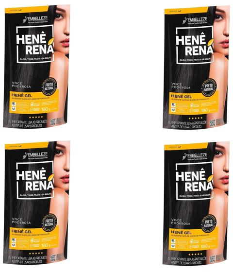 Imagem de Hene em Gel Rená Preto Natural (Preto Medio) 02x180gr Alisa, tinge e Da Brilho Embelleze