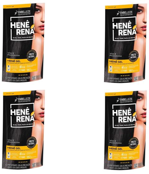 Imagem de Hene em Gel Rená Preto Natural (Preto Medio) 180gr Alisa, tinge e Da Brilho Embelleze