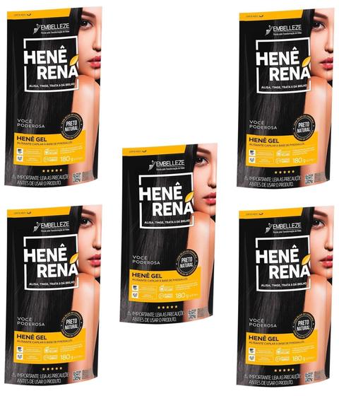 Imagem de Hene em Gel Rená Preto Natural (Preto Medio) 180gr Alisa, tinge e Da Brilho Embelleze