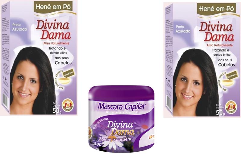 Imagem de Hene em Po Divina Dama 02x50gr (Incolor, Chocolate, Preto, Azulado, Castanho)+Mascara 500gr Incolor