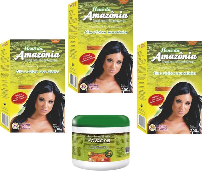 Imagem de Hene em po divina dama amazonia 200gr preto azulado + creme branco amazonia 500gr incolor