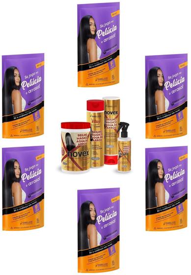 Imagem de Hene Gel Pelucia Preto Medio/Forte 06x180g Pouch/Bisnaga+Brilho Magico Agua de Arroz Kit 1Kg Incolor