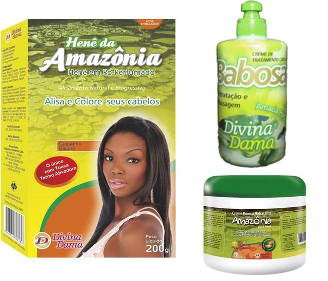 Imagem de Hene Po Divina Dama Chocolate Amazonia 01x200gr+Creme Branco incolor 500gr+Creme Pentear Babosa 300g