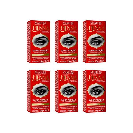 Imagem de Henna Sobrancelhas Makeline 1,5G 1.0 Preto - Kit Com 6Un