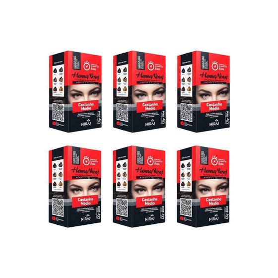 Imagem de Henna Sobrancelhas Niraj 2G Castanho Medio - Kit Com 6Un