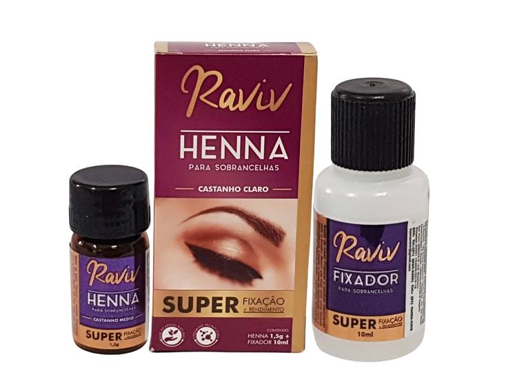 Imagem de Henna Sobrancelhas Raviv 1,5g Henna e 10ml fixador+ Paquimetro 8cm + 3 Moldes Plasticos + Escovinha