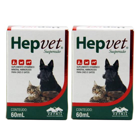 Imagem de Hepvet Suspensão 60ml Vetnil Kit 2 unid Cães e Gatos