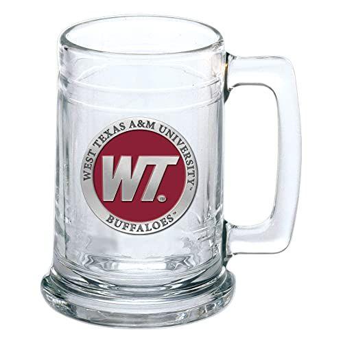 Imagem de Heritage Pewter West Texas A & M Stein Glass   de vidro de estilo alemão de 15 onças Estanho de metal intrincadamente trabalhado Alma Mater Inlay