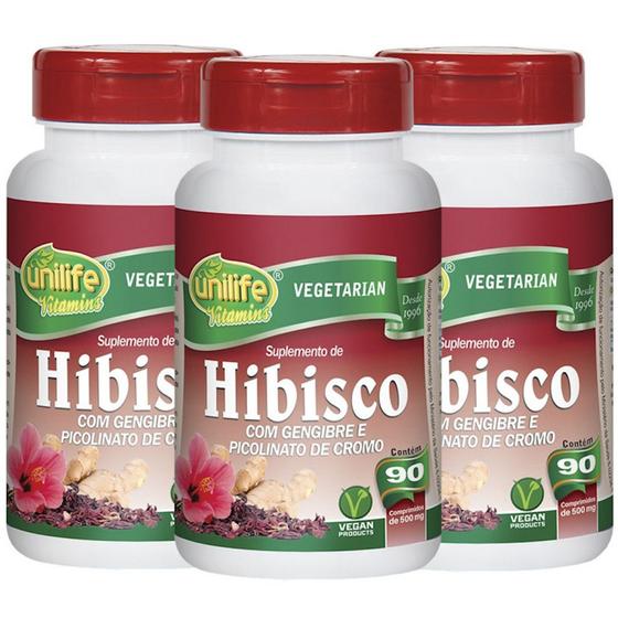 Imagem de Hibisco com Gengibre 90 comprimidos de 500mg Kit com 3 Frascos