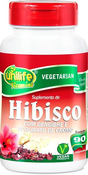 Imagem de Hibisco com Gengibre e Picolinato de Cromo Unilife 90 comprimidos de 500mg