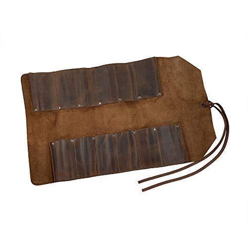 Imagem de Hide & Drink, Leather Big Tool Roll Up Bag (12 slots), Bolsa portátil Carry On, Armazenamento de Oficinas, Organizador de Ferramentas de Marcenaria, Estilo Vintage, Artesanal (Bourbon Brown)