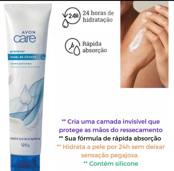 Imagem de Hidratante Creme de mãos luvas de silicone avon proteção e cuidado com as mãos 120g