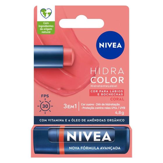 Imagem de Hidratante Labial Nivea Hidra Color FPS 30 Coral 4,8g