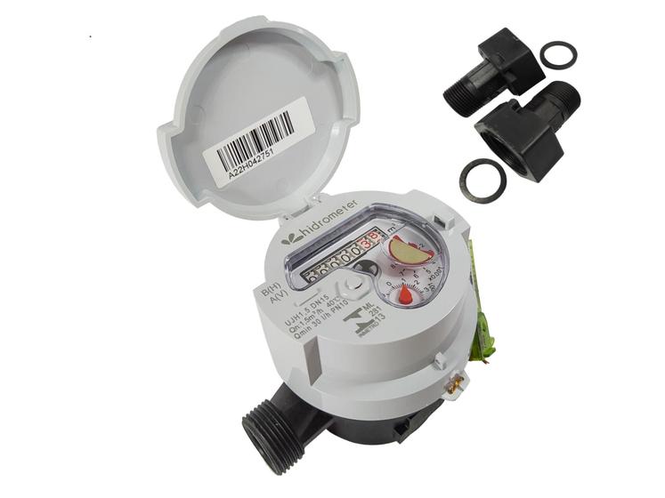 Hidrômetro Unijato 1/2" (DN15) 3m³/h - QN 1,5m³/h + Conexões - Hidrometer Imagem de Hidrômetro Unijato 1/2" (DN15) 3m³/h - QN 1,5m³/h + Conexões