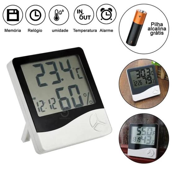 Imagem de Higrômetro Digital Relógio Com Temperatura e Umidade