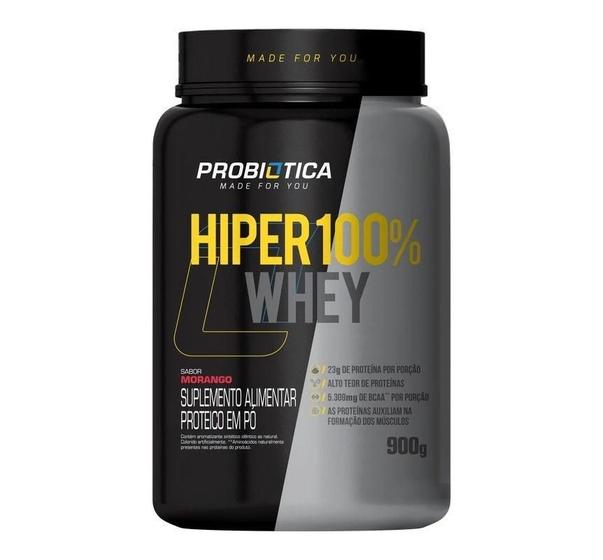 Imagem de Hiper 100% Whey Pote com 900g Probiótica Sabor Morango