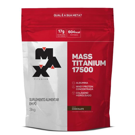 Hipercalórico Mass 17500 3kg Max Titanium Menor preço em Hipercalórico Mass 17500 3kg Max Titanium