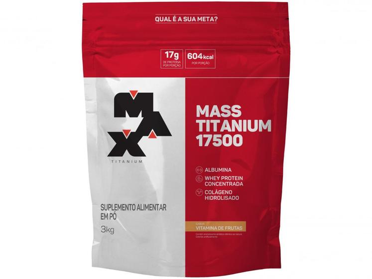 Hipercalórico Max Titanium Mass Refil 175 - em Pó 3kg Vitamina de Frutas Menor preço em Hipercalórico Max Titanium Mass Refil 175 - em Pó 3kg Vitamina de Frutas