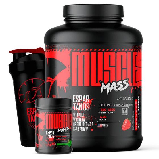 Hipercalórico Muscle Mass + Pré Treino Muscle Pump + Shaker