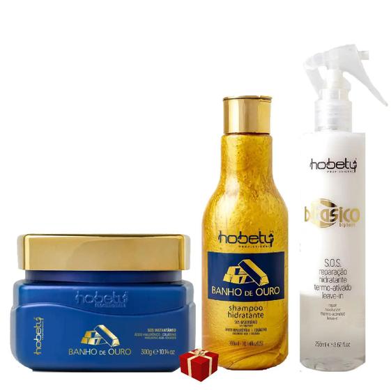 Imagem de Hobety Kit Banho Ouro Sha Cond 300G+ Bifásico Leave-In 255Ml