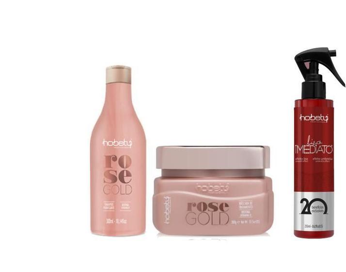 Imagem de Hobety Kit Rose Gold Shampoo Máscara E Liso Imediato 3Itens