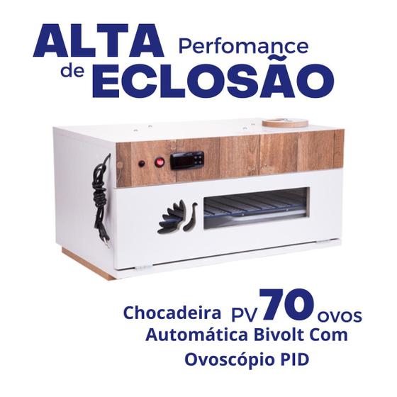 Imagem de hocadeira Elétrica Automática ALTA PERFORNANCE DE ECLOSÃO PID 70 ovos Bivolt com 2 ventiladores e Ovovscópio