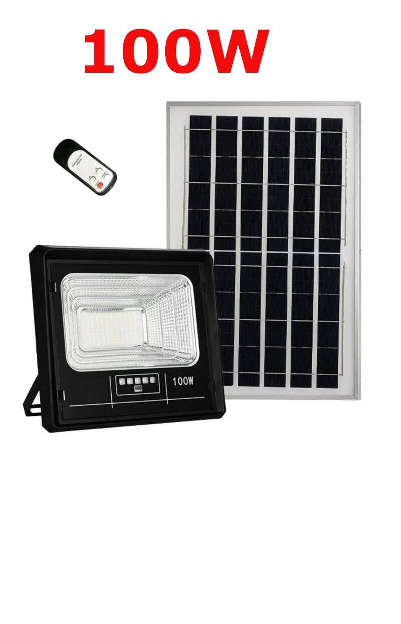 Refletor Led Solar Holofote Refletor Led Solar 100w Prova Dágua 12h Kit Completo ...
