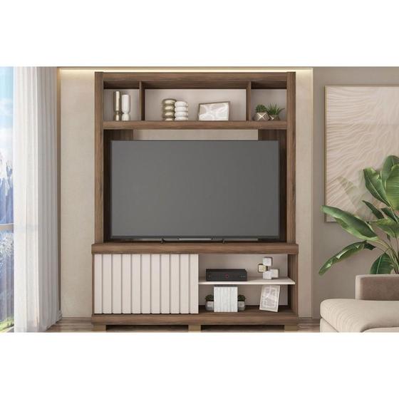 Home p/ TV até 65 Pol Cinne c/ Ripado Pés 160x203cm Nogueira San Remo/Off White - Caemmun Imagem de Home p/ TV até 65 Pol Cinne c/ Ripado Pés 160x203cm Nogueira San Remo/Off White - Caemmun
