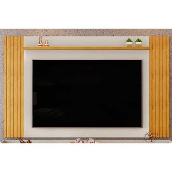 Imagem de Home p/ TV até 75 Pol Lotus Ripado c/ Prateleira 220x134cm Bali/Cedro - DJ Móveis