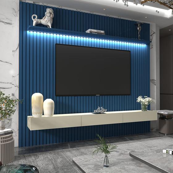 Imagem de Home para TV Ripado com LED Nobre 230 Azul Off White - Gelius