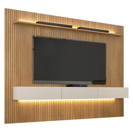 Imagem de Home Suspenso Frisado Curitiba 2240 com Nicho e Led Cinamomo Off White - Valdemóveis