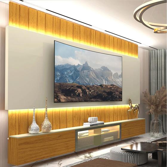 Imagem de Home Suspenso Para TV Até 85 Polegadas Soberano Reflecta 260 Com Led Naturale Off White - Gelius Móveis