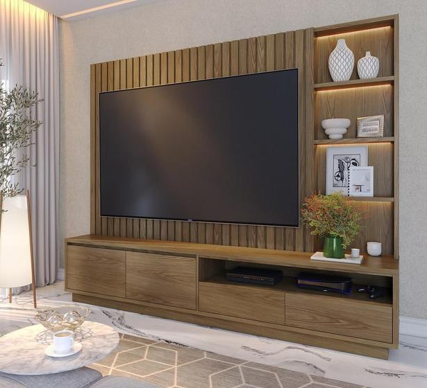 Imagem de Home Theater Cancún com Led 04 Gavetas  e Painel Ripado Amendôa - Colibri