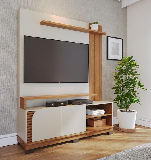 Imagem de Home Theater Jurerê 1.5 com Detalhes Ripado Artesanal Off White Matte Freijó - Colibri