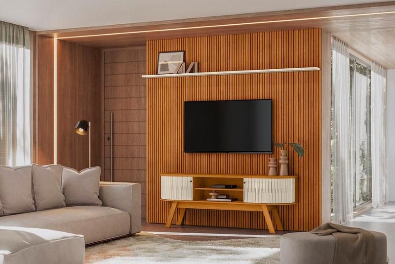 Imagem de Home Theater New Laguna com Painel Para TV até 75 Polegadas Cinamomo off White - Madetec